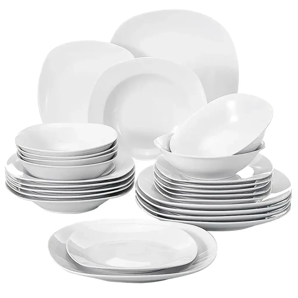 Set Piatti Porcellana 24 Pezzi Resistente per Case Vacanze e Famiglie