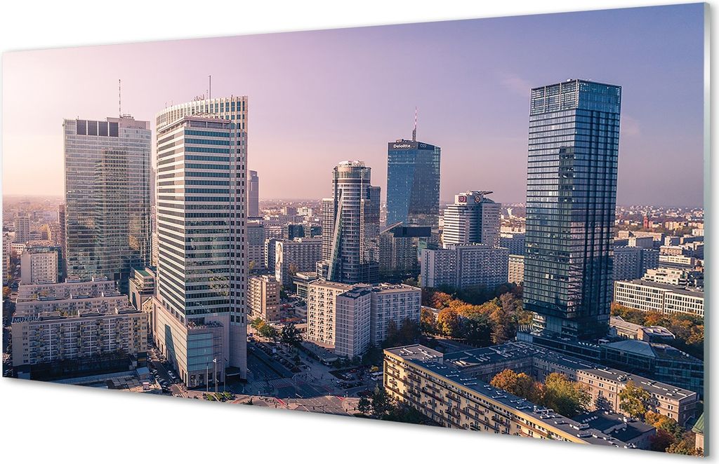 Glasbilder 120x60 Wandkunst Warschau Wolkenkratzer Panorama