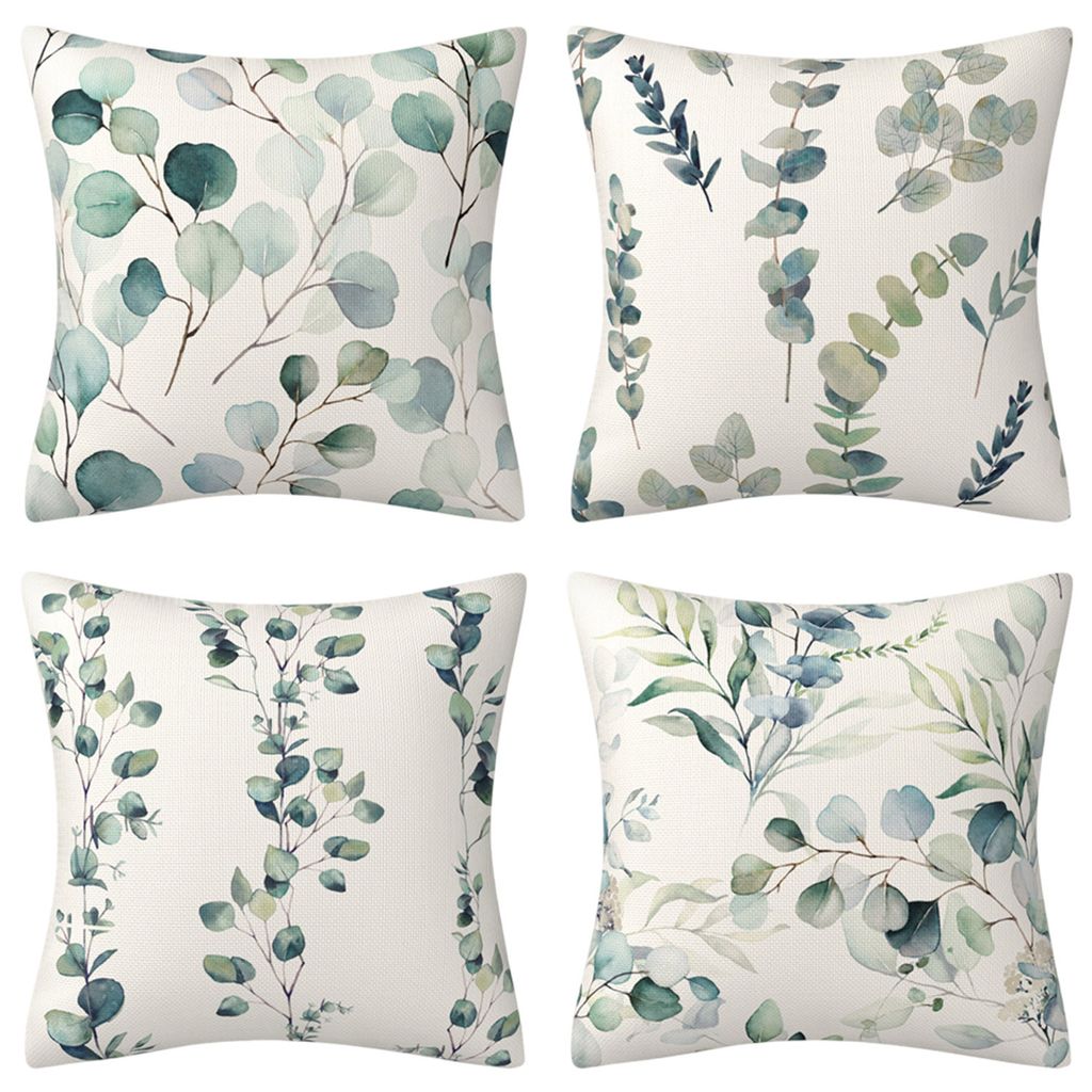 Grün Eukalyptus Blätter Kissenbezüge 45x45 cm 4er Set, Outdoor Kissen Wetterfest, Sofa Dekokissen,Stil B