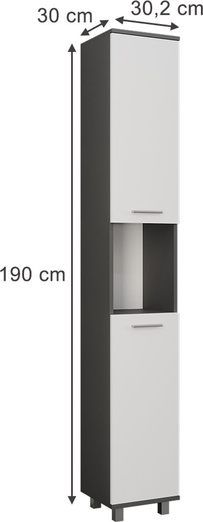 Vicco Hochschrank Ilias, 30.2 x 190 cm mit 2 Türen, Produktbild 