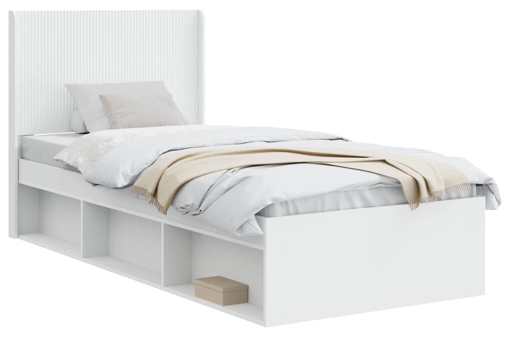 Bettgestell mit Stauraum und Kopfteil Weiß 90 x 190 cm