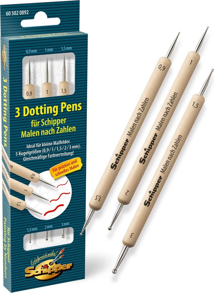 Schipper 605020892 Malen nach Zahlen - 3 Dotting Pen ́s doppelseitig, die Alternative zum Pinsel, geeignet für jedes Gemälde