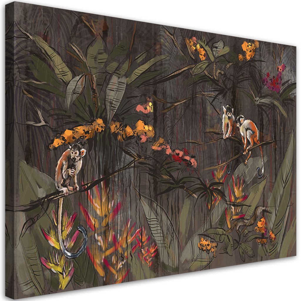 Leinwandbild affen im dschungel 120x80 cm Feeby grau wandbild bereit zum aufhängen