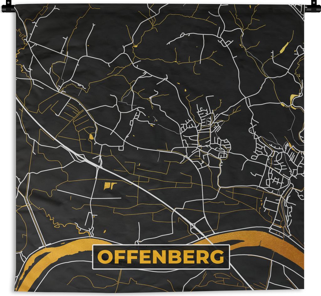 MuchoWow Wandteppich Wandbehang Gold - Deutschland - Karte - Stadtplan - Offenberg 120x120 cm Tapisserie Dekoration Wandtuch - Modern - Baumwollg...
