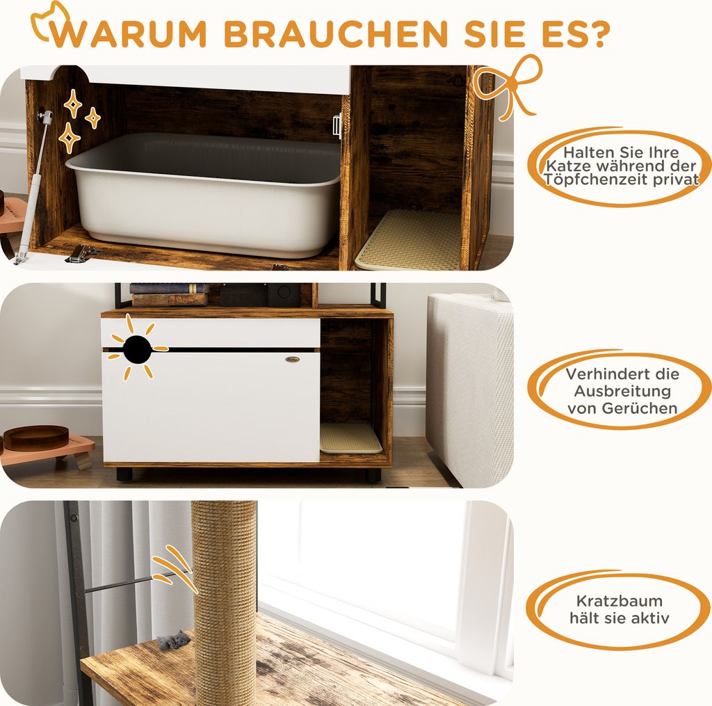 PawHut 2-in-1 Katzenklo Schrank, Katzenklo mit Produktbild 7