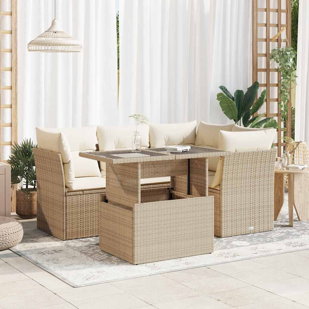 Maison Exclusive - 5-tlg. Garten-Sofagarnitur mit Kissen Beige Poly Rattan