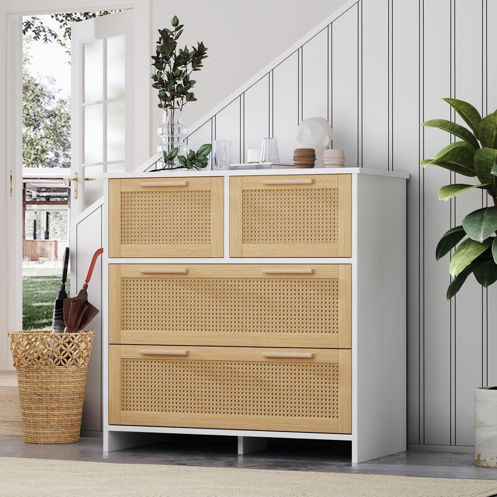 OKWISH Commode 4 Tiroirs - Meuble de Rangement Rotin et Image du produit 