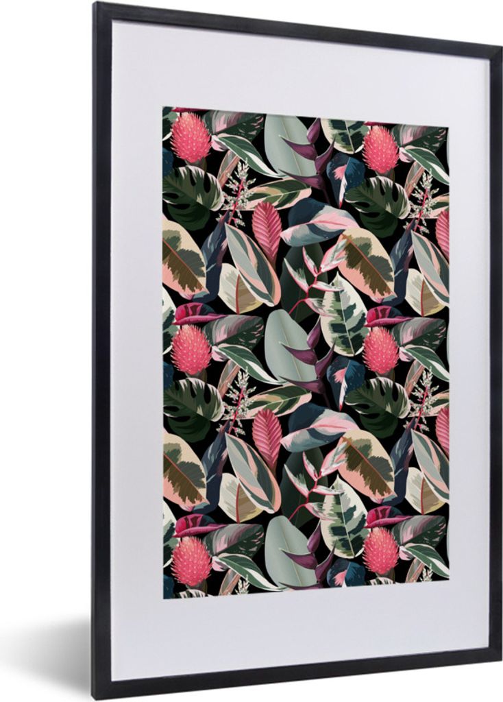 MuchoWow Gerahmtes Poster Tropisch - Rosa - Blätter 40x60 cm - Poster mit Schwarzem Bilderrahmen Wandposter Rahmen Foto Bilder - Poster in Rahmen
