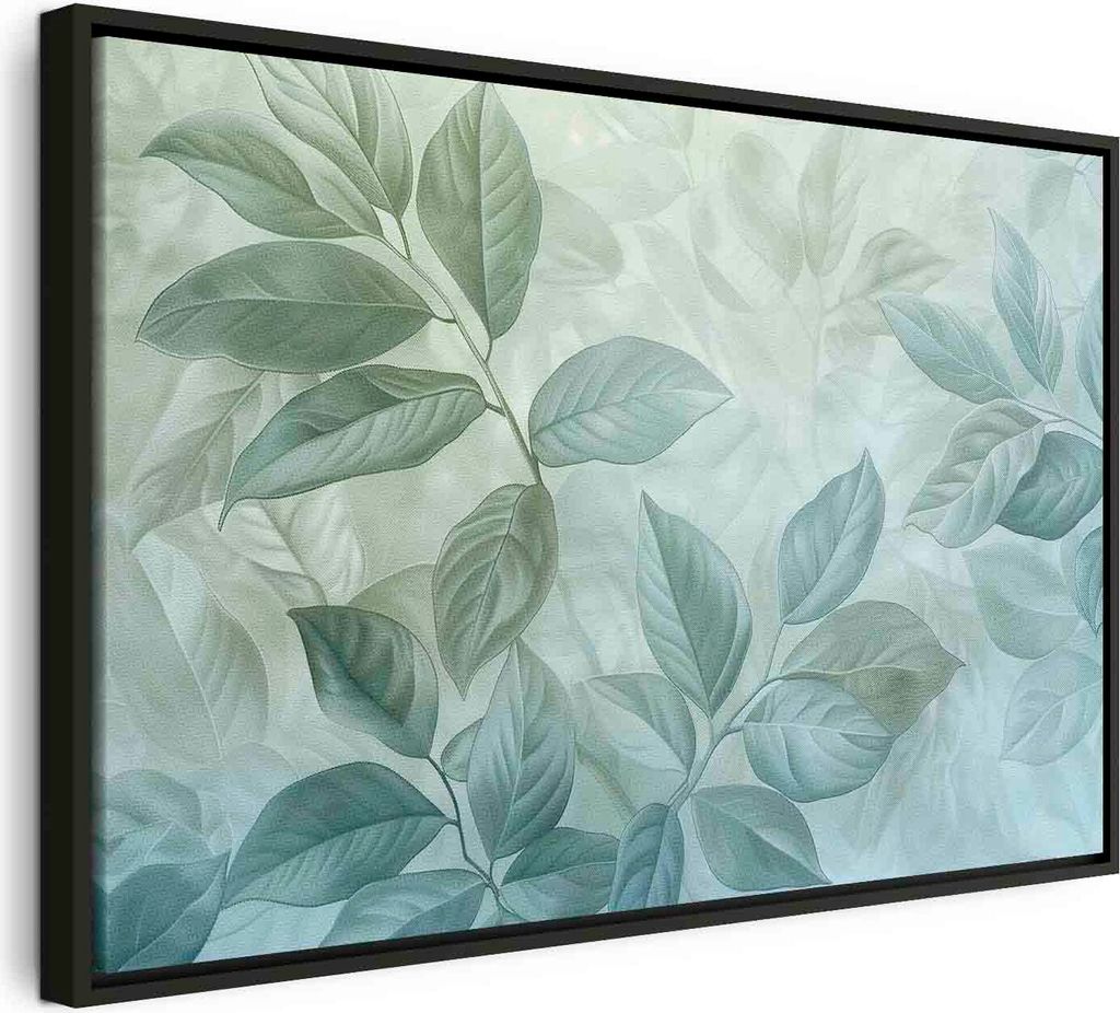 Italienischer Leinwand Leinwandbild - Large Leaves in Shades of Green-Mint: Botanical Motif 120x80 cm Muster b-H-10013-b-a