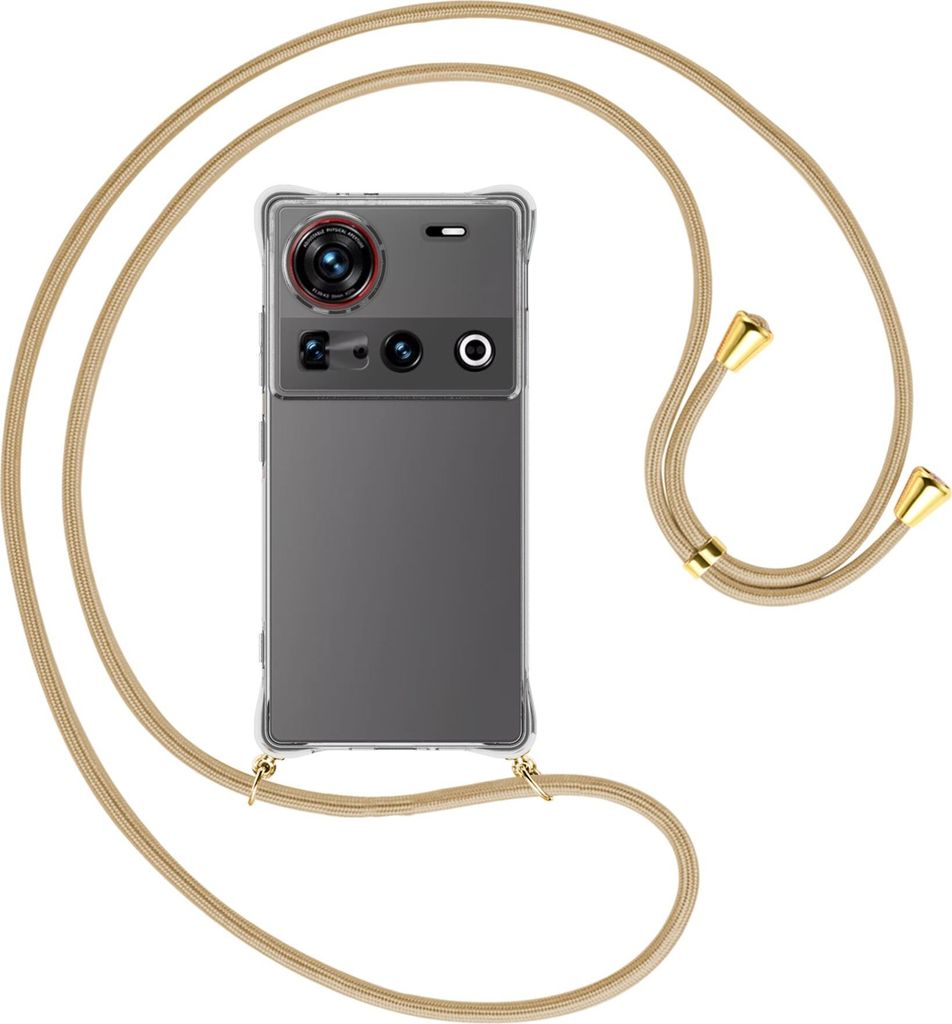 Handykette Backcover-Schutzhülle mit Band (Metall goldfarben) für Nubia Z70 Ultra 5G - caramel