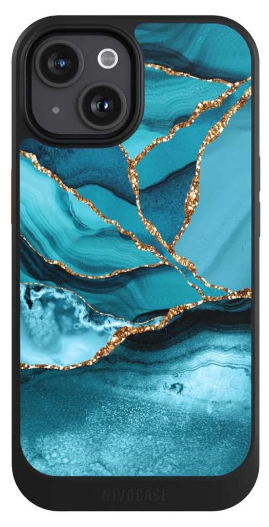 NIVOCASE Hülle für Apple iPhone 15 Handyhülle NIVOcore Case Schwarz Edelstein Glitzer Look Marmor