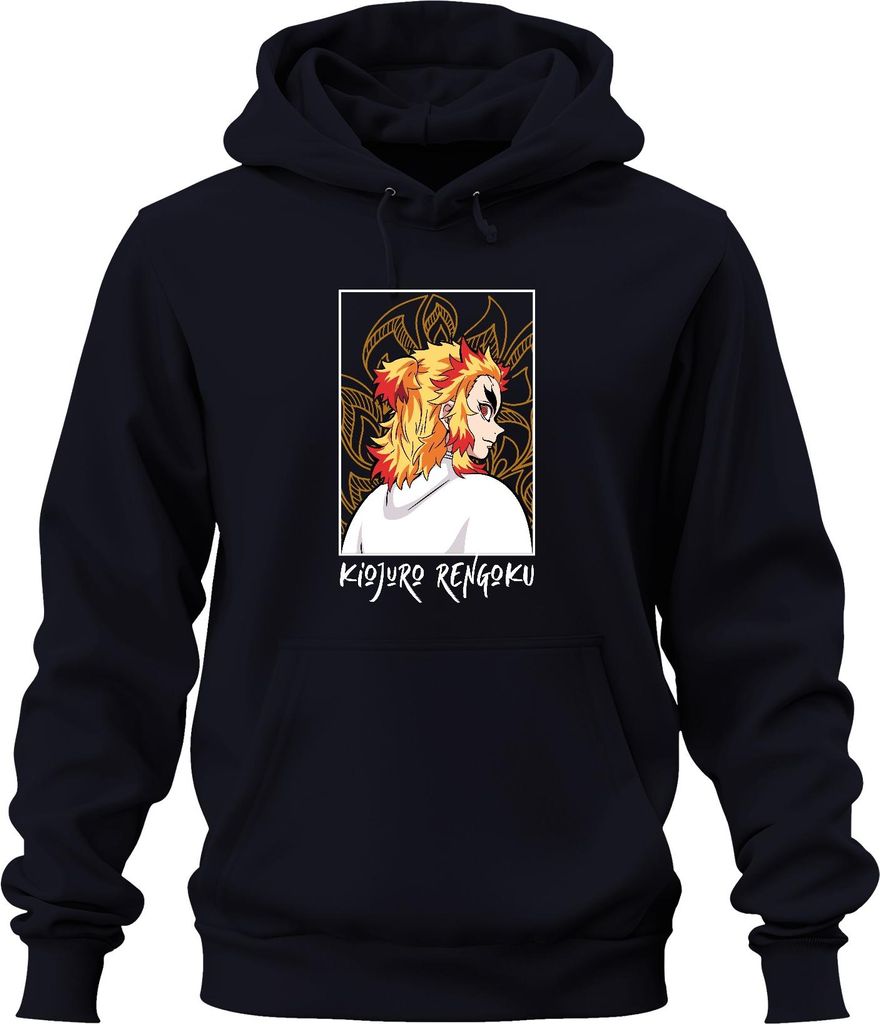 Kyojuro Rengoku Demon Slayer Flame Hashira Anime Geschenk Samurai Uni Hoodie Kapuzenpullover, Navy, 3XL