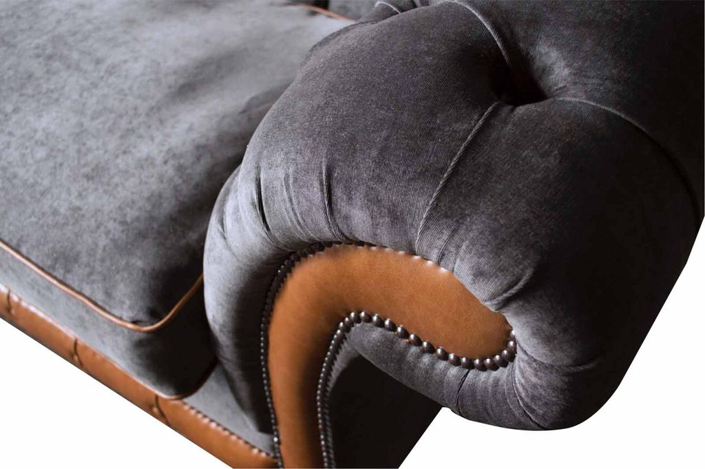 Chesterfield Sofa 3 Sitzer Design Couch Polster Stoff Polster Grau Neu