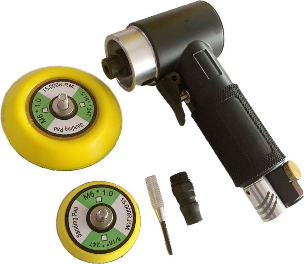 Mini-Druckluft-Winkelschleifer, Mini-Exzenterschleifer 15000 U/min 90°-Winkel-Rotationspoliergerät mit 2-Zoll- und 3-Zoll-Schleifpads