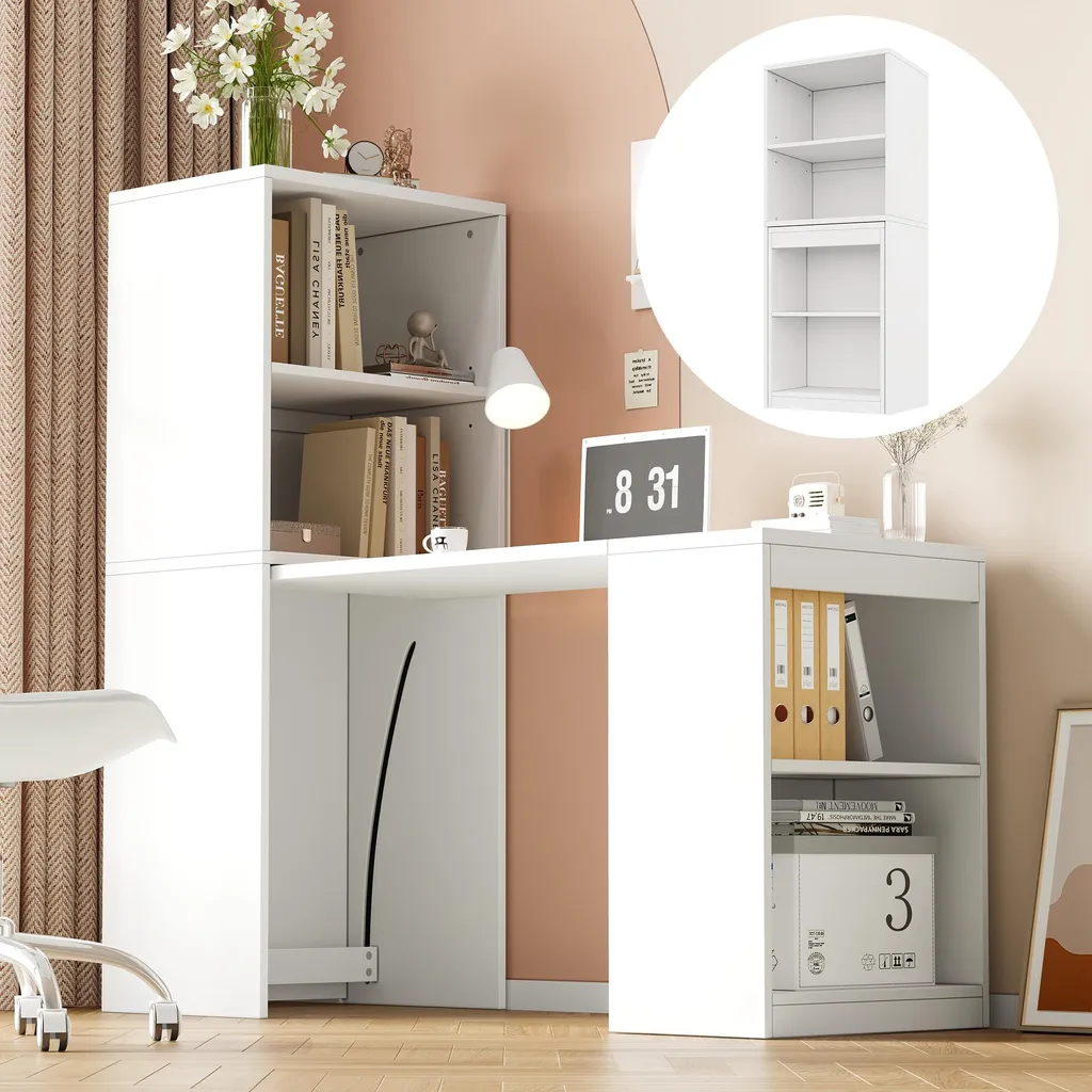 Bureau avec Compartiments de Rangement 130 cm Design Compact Blanc