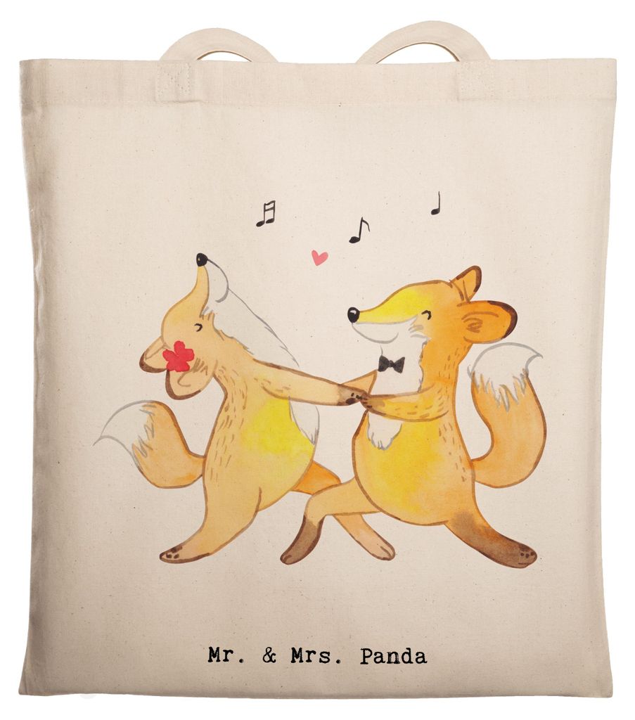 Mr. & Mrs. Panda Tote Bag Füchse Salsa tanzen - Transparent - Geschenk, Laptoptasche, Stoffbeutel, dokumententasche, Shopping Tasche, Tragetasche,...