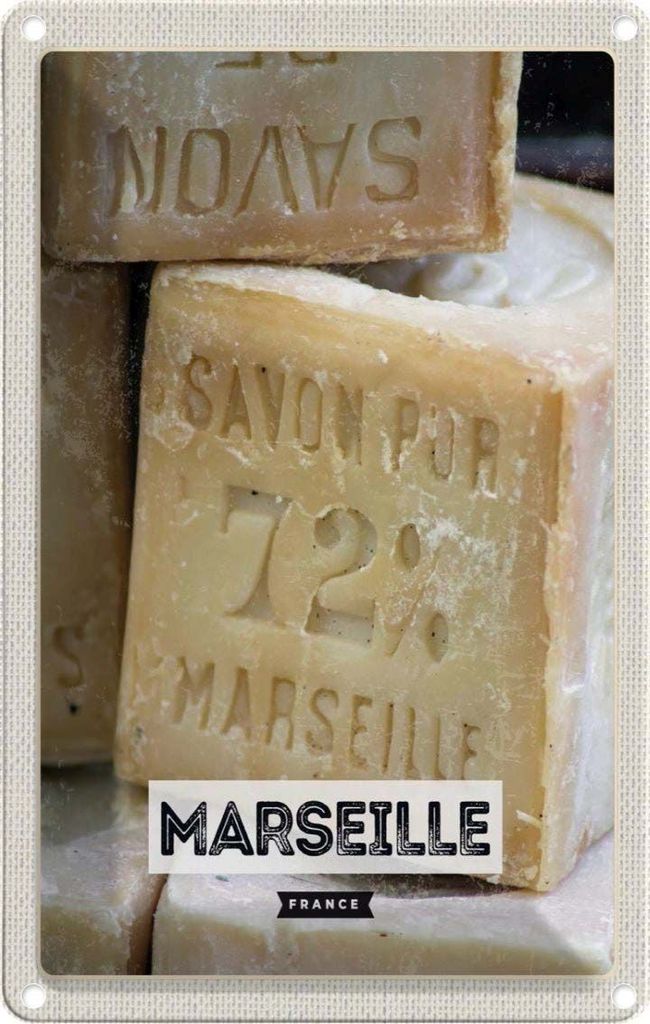 vianmo Blechschild 30x20 cm Marseille France Savon pur 72% Bildmotiv Reisemotiv Abenteuer Reisen Urlaub