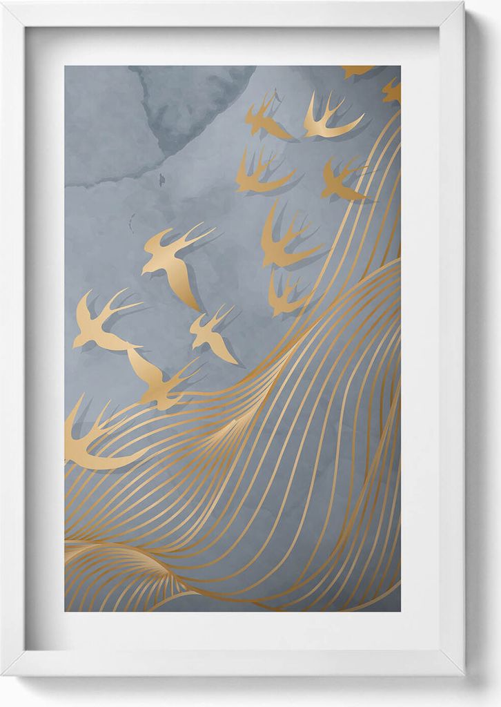 Illustration von fliegenden Vögeln– Wandbild mit Rahmen – Gerahmtes Bild – Wanddekoration – 40x60 cm – Weiß