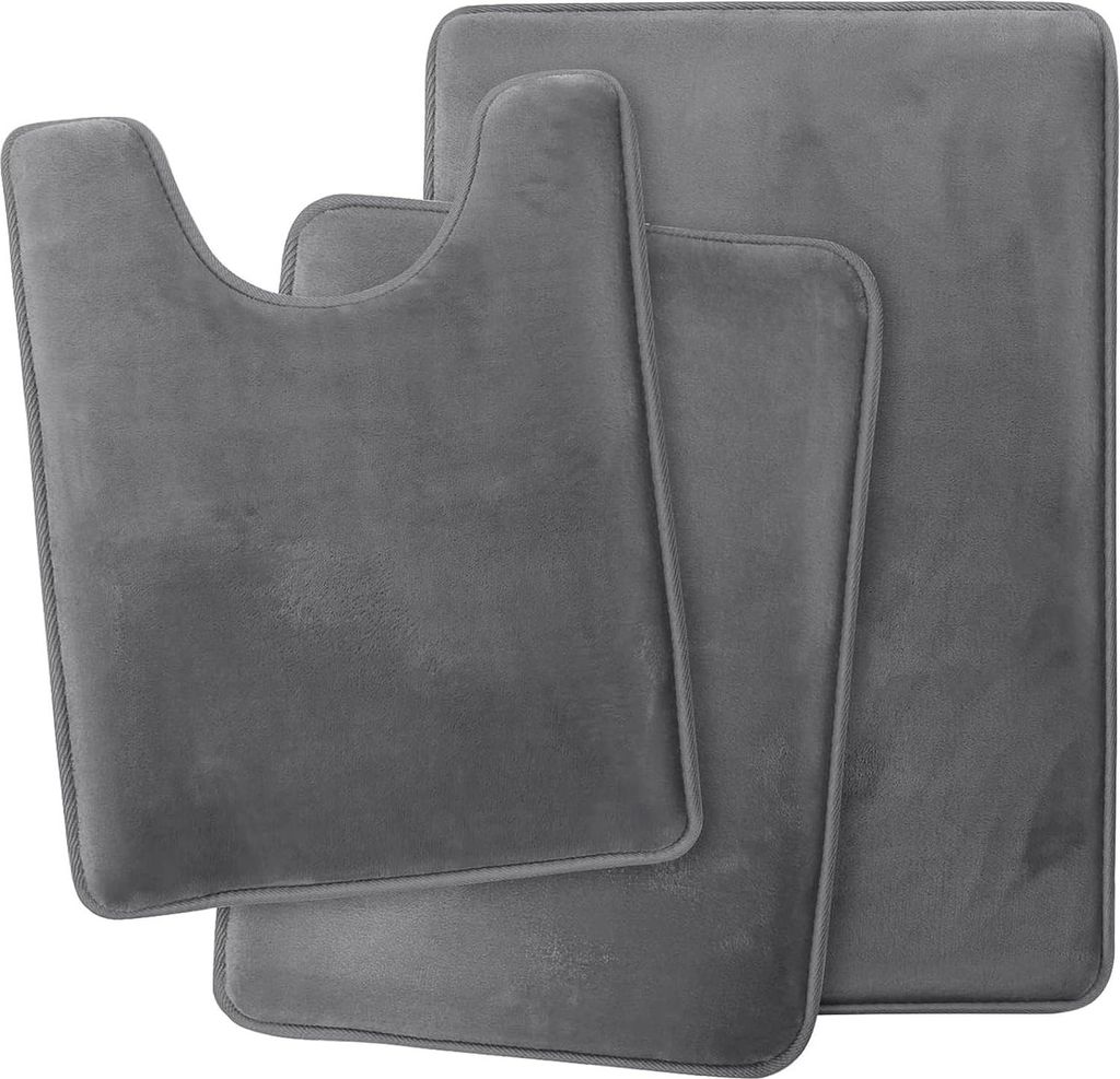 Antislip-Mikrofaser-Badmat-Set, 3-teilig, licht, Wasserabsorberend, für Bad und Dusche, 2 Fliesen, 1 Toilette