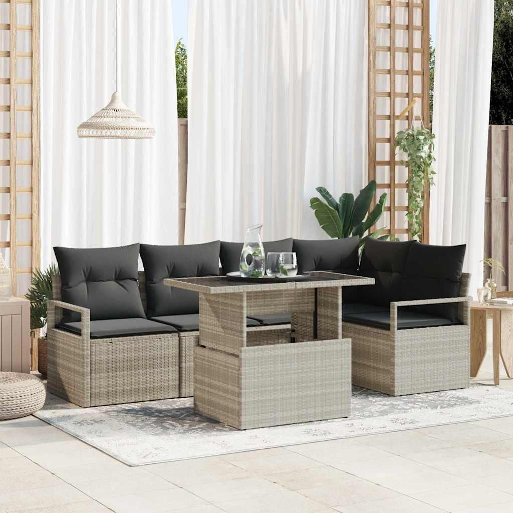 Maison Exclusive - Garten-Sofa-Set mit Speicher 6 pcs Hellgrau Poly Rattan