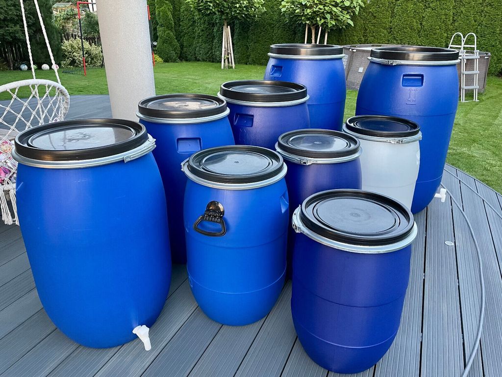 Weithalsfass Futtertonne Fasssilage Kunststoff Regen Fass Gepäcktonne - 220 Liter - Blau | Haus