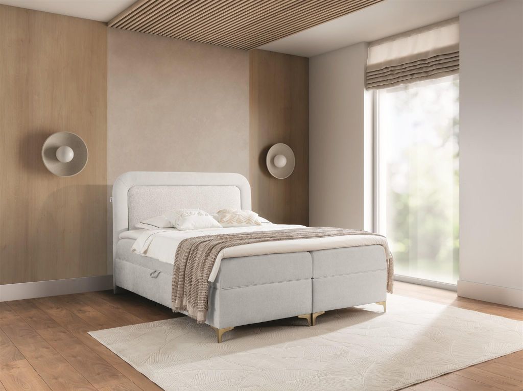 Boxspringbett Schlafzimmerbett WILLOW 200x200cm Stoff Puente Hellgrau
