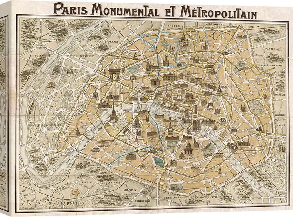 Plan de Paris 1932 Déco Salon - Toile Vintage pour Intérieur Élégant 60x40