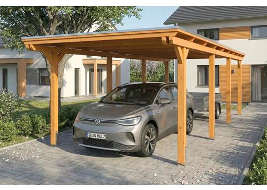 Einzelcarport SKAN HOLZ Emsland inkl. Pfostenanker 340 x 846 cm eiche hell