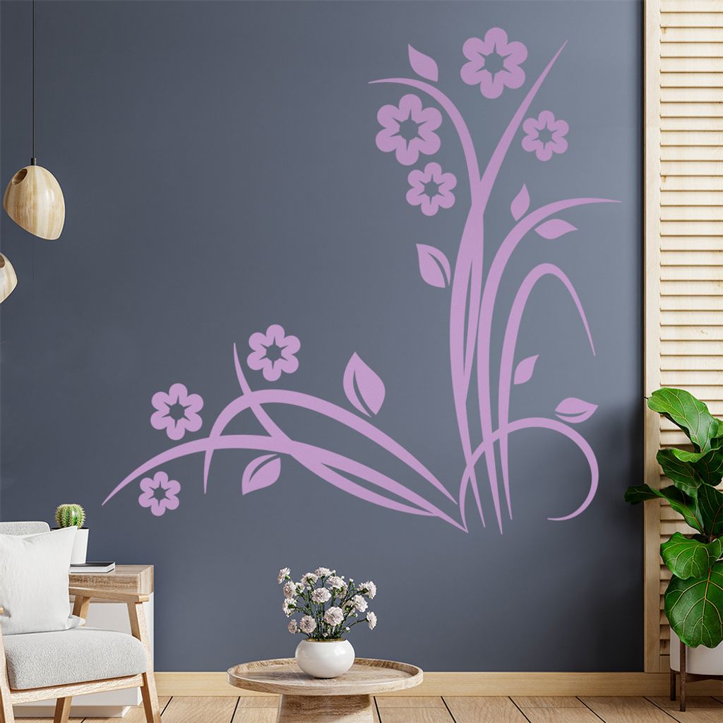 Blumen - Gräser - Blüten Wandtattoo in 6 Größen - Wandaufkleber Wall Sticker - Dekoration, Küche, Wohnzimmer, Schlafzimmer, Badezimmer
