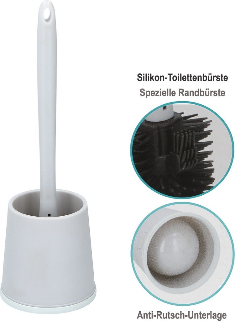 Silikon-WC-Toilettenbürste mit Bürstenhalter, austauschbarer Bürstenkopf mit spezieller Randbürste zum Abziehen, Halter mit Anti-Rutsch-Unterla...