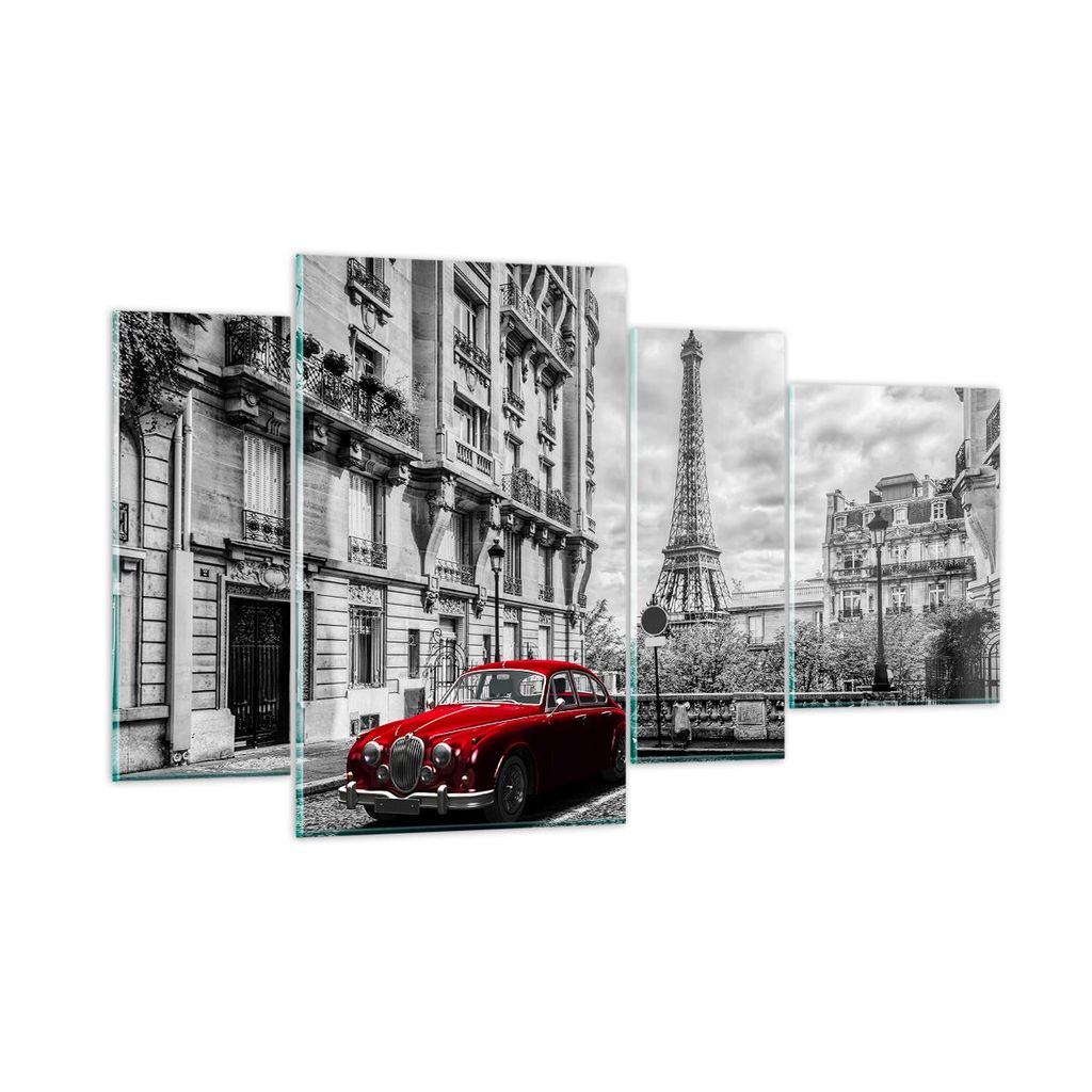 Bilder auf glas - Auto Eiffle Straße Gebäude - 120x70cm - Glasbilder - Wandbilder - Kunstdruck - zum Aufhängen bereit - Wanddekoration aus Glas ...