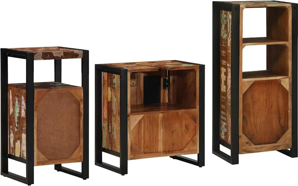Badezimmermöbel-Set mit Regal 3 pcs Massives upgecyceltes Holz