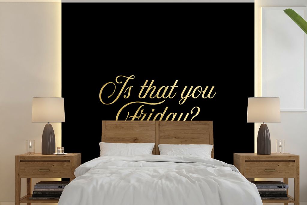 MuchoWow Fototapete für Wohnzimmer oder Schlafzimmer Wandtapete Vinyl Motivtapete Freitag - Gold - Schwarz - 240x240 cm - Schlafzimmer-Tapete