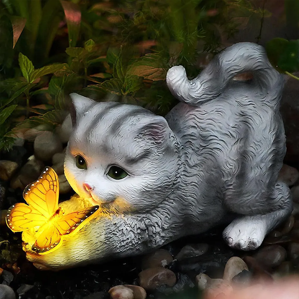 Cadeau d'emménagement chat solaire décoratif pour jardin et coin détente