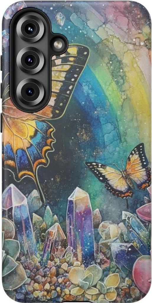 Schmetterlinge, Kristalle und Sukkulenten im Regenbogen-Design – Hülle Kompatibel mit Samsung Galaxy S25 Plus