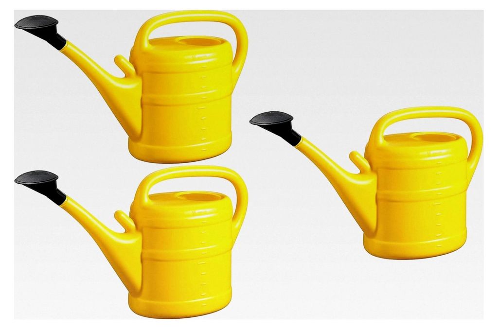 3X Gießkanne 10L GELB + 1x Blumenkanne Kunststoff für Garten und Zimmerpflanzen