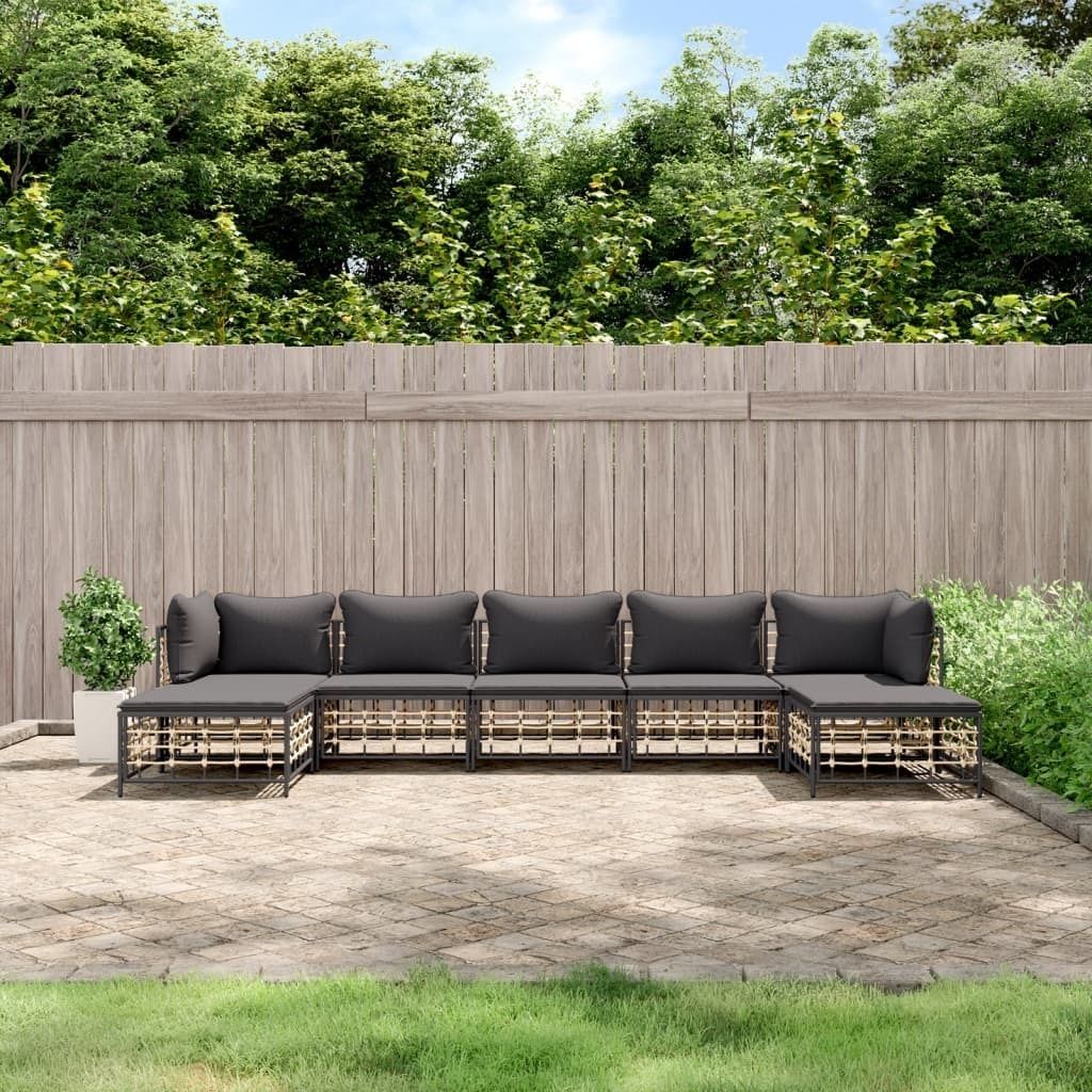 ZMH 7-tlg. Garten-Lounge-Set mit Kissen Anthrazit Poly Rattan