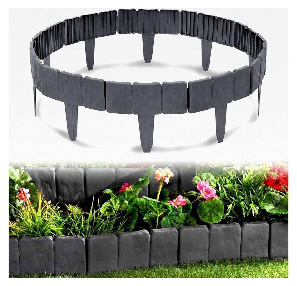 Kunststoff Rasenkante 17,5m Beeteinfassung Gartenzaun Beetumrandungen Steinoptik Randsteine Palisaden Garten Dekorativ Border Blumenbeet, 1 Element...