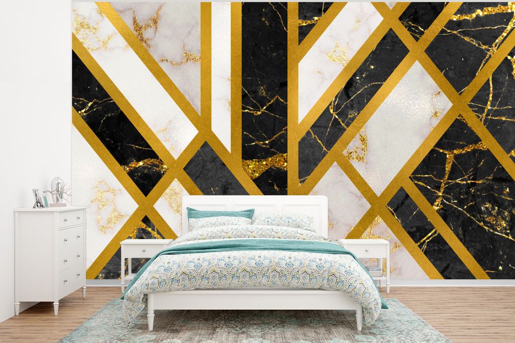 MuchoWow Fototapete für Wohnzimmer oder Schlafzimmer Wandtapete Vinyl Motivtapete Marmor - Gold - Luxus - 400x300 cm - Papiertapeten