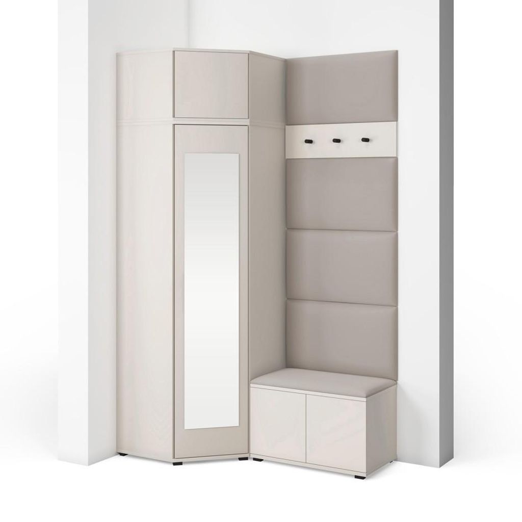Garderoben-Set Napoli Version 18: Eckschrank mit Polsterpaneelen, Schuhschrank Flur und Eingangsbereich (Cashmere/Trinity 03)