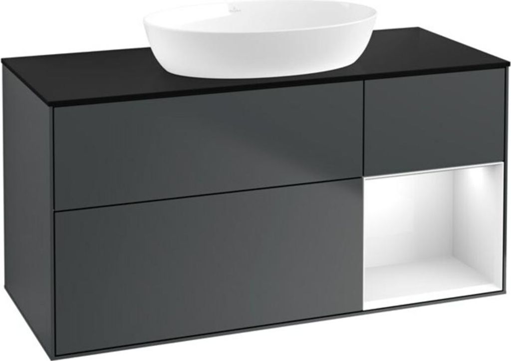V&B Waschtischunterschrank Wandbeleuchtung Finion 120cm, Pl b m, Rg g w Lac, md bl. m Lac