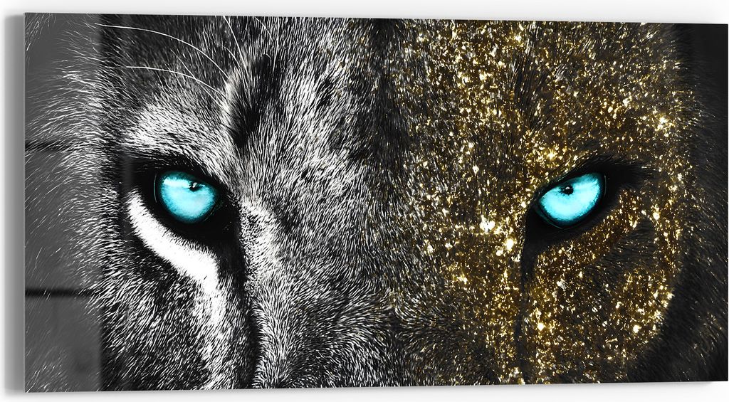 DEQORI Glasbild Echtglas 60x30 cm 'Stolze Löwenstärke' Wandbild Bild modern Deko