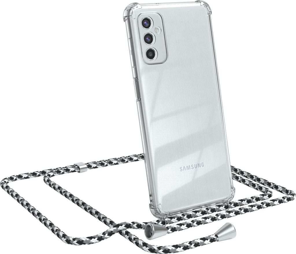 EAZY CASE Handykette kompatibel mit Samsung Galaxy M52 5G, Handyhülle mit Umhängeband, Handykordel, Schutzhülle Clear, Band in Schwarz