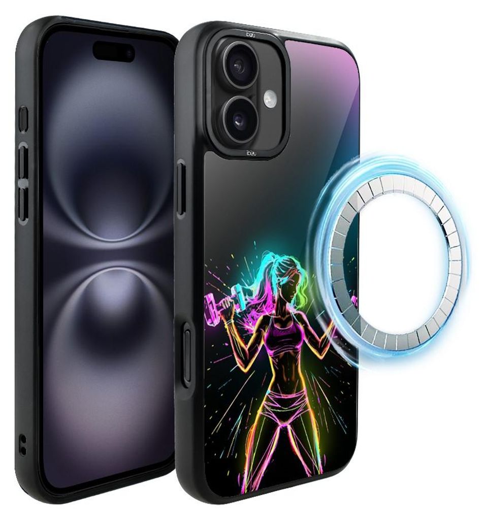 Schutzhülle für das iPhone 16 Plus, MagSafe-kompatibel, mattschwarze Seiten, Sportlerin, Fitness