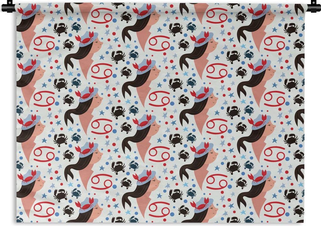 MuchoWow Wandteppich Wandbehang Tierkreiszeichen - Krebs - Muster 120x90 cm Tapisserie Dekoration Wandtuch - Wohnen - Aufhänger für die Wand