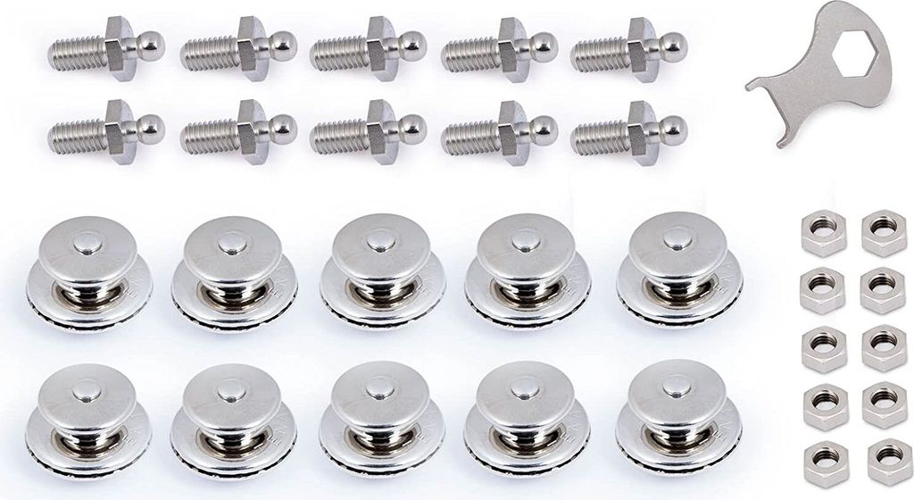 10er Set Tenax Schraube 10 mm, Mutter u. Oberteil 2 -5 mm