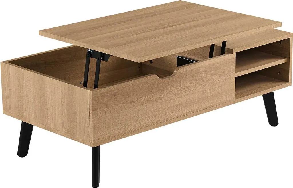 Table basse réglable Justine 120cm avec tablette de rangement chêne