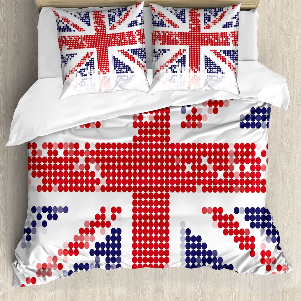 ABAKUHAUS britisch Bettbezug, Grunge Kingdom Flag, Milbensicher Allergiker geeignet mit Kissenbezügen, 200 cm x 200 cm - 80 x 80 cm, Weiß Rot Indigo