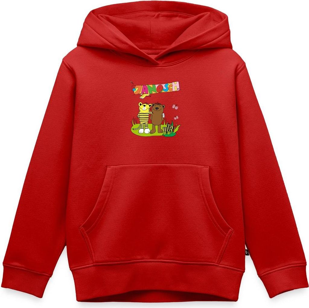 Spreadshirt Janosch Tiger und Bär Freundschaft Kinder Premium Hoodie, 146/152 (10 Jahre), Rot