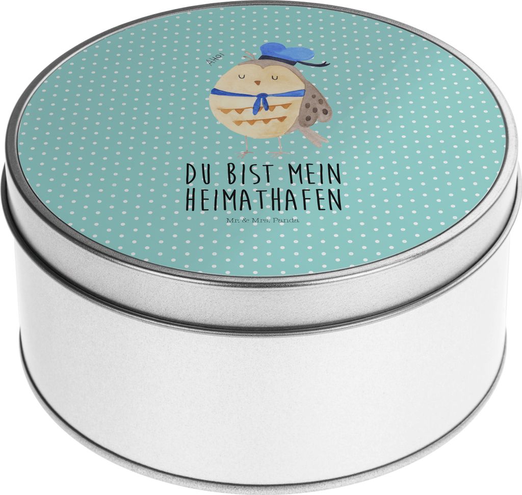 Mr. & Mrs. Panda Dose Eule Matrose - Türkis Pastell - Geschenk, Ehe, Freundin, Keksdose, Erinnerungsbox, Teedose, Kaffeedose, Heimathafen, Owl, Vo...